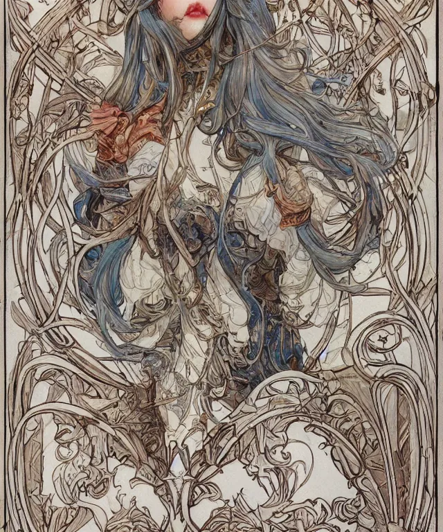 Prompt: borders and decorative with lots of white pace elements 1700s lithograph page color pen and ink and pencil sketch concept design game asset of sketches watercolor of Art Nouveau borders and designs by Stanley Artgerm Lau, WLOP, Rossdraws, James Jean, Andrei Riabovitchev, Marc Simonetti, and Sakimichan, tranding on artstation , assets, character design, tending on pinterest, trending on cgtalk, trending on concept art, trending on borders and decorative elements