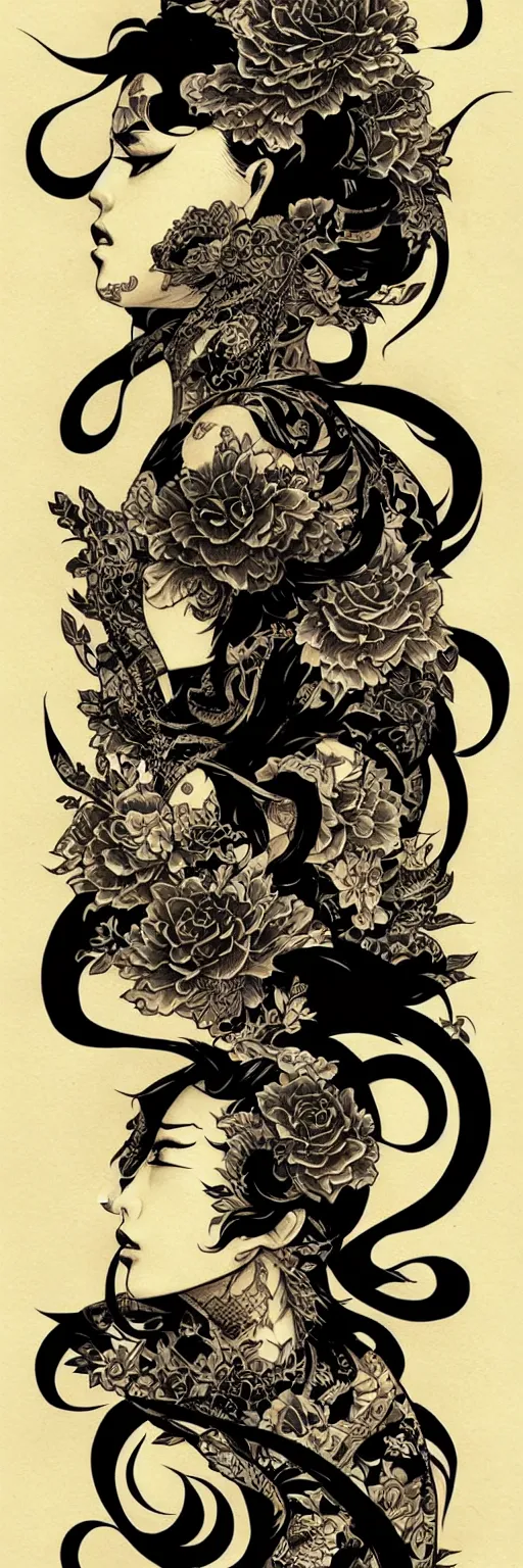 Image similar to silhouette of Yakuza style tattoosillustration, intricate, elegant, highly detailed, digital art, ffffound, art by JC Leyendecker and sachin teng