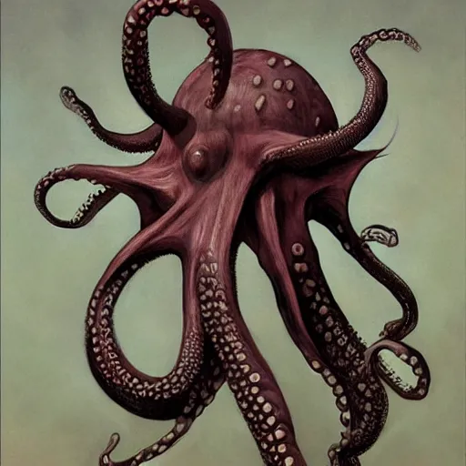 Image similar to torso portrait of an octopus warrior mushroom, by Gerald Brom on Artstation