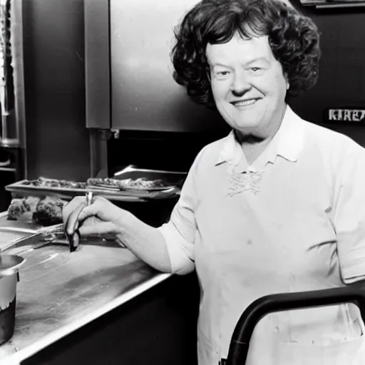 Image similar to photo of julia child working at burger king