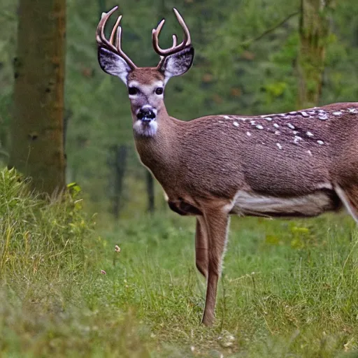 Image similar to trail cam footage of a deer without head with gigantic legs, low quality cursed video