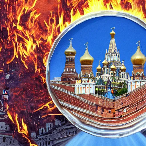 Prompt: high quality image of burning Kremlin, highly detailed