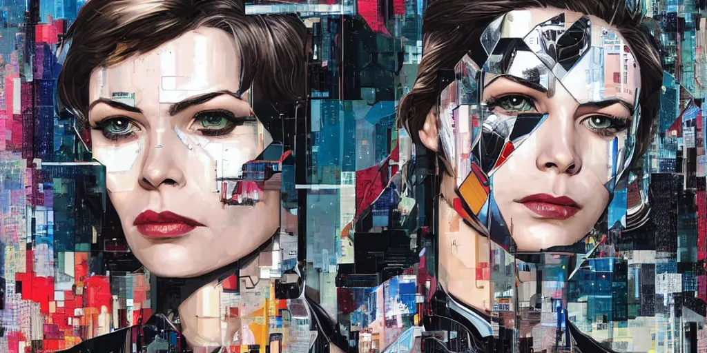 Prompt: a portrait of a single female android, by MARVEL comics and Sandra Chevrier