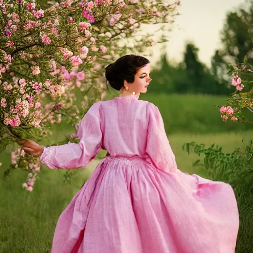 Image similar to a wonderful queen dressed with a large soft and decorate majestic roses cotton dress that is running in the wind, dramatic light, octane--8k