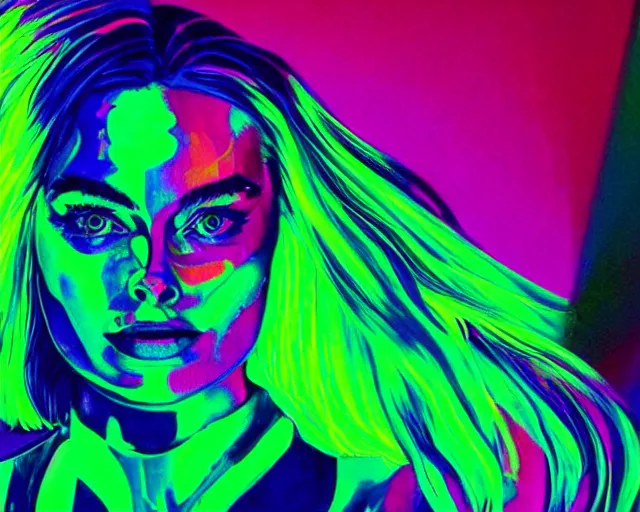 Image similar to margot robbie as neon light art, hyper detailed, award winning