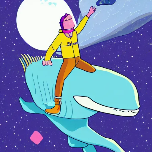 Image similar to Bojack Horseman riding a whale in space, beautiful digital art, trending on artstation, Bojack Horseman