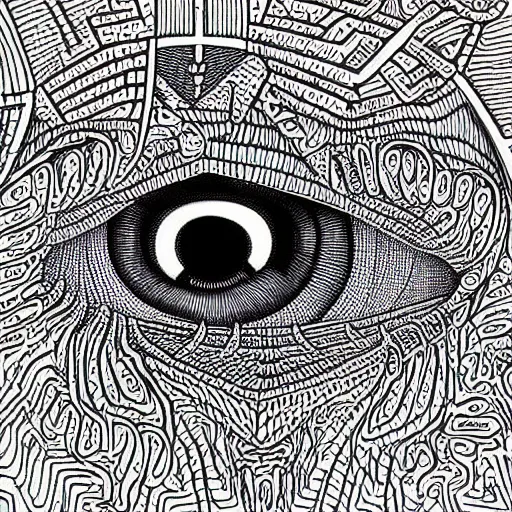 Image similar to “geometrically surreal order of eyes, extremely high detail, photorealistic, intricate line drawings, dotart, album art in the style of James Jean”