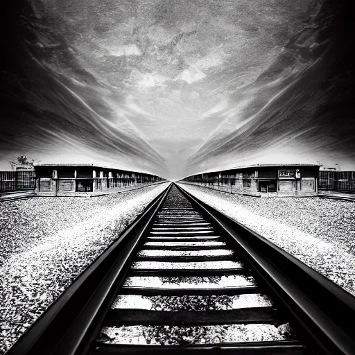 Image similar to endless train, dream, greyscale, 4k