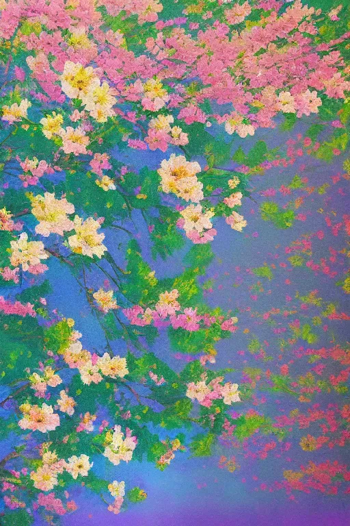 Image similar to Hanami flowers in impressionism style