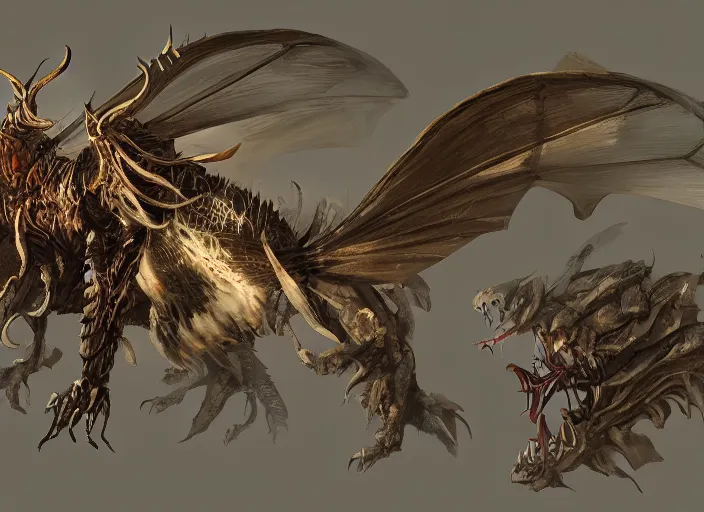 Image similar to detailed concept art of a huge moth dragon by cheng yi and luolin, artstation, artstationhd