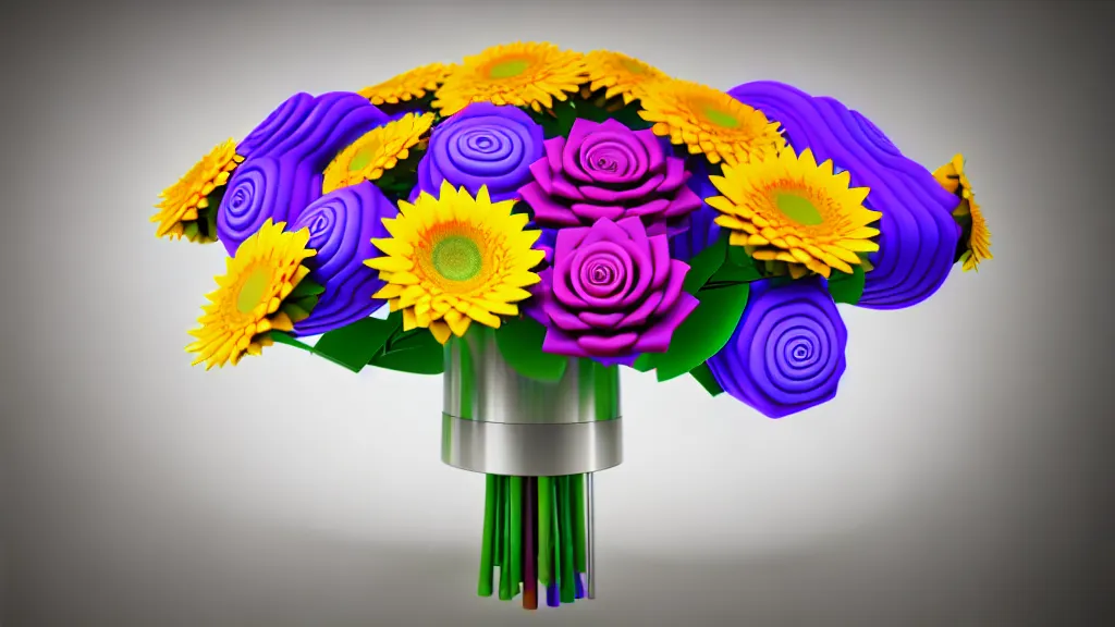 Image similar to bouquet of flowers on a mechanical surface y2k xeroxed futurism movement hyperrealism 4k detail flat kinetic octane render sharpening