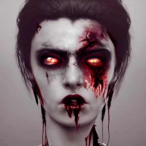 Prompt: angry zombie sexy supermodel portrait, horror core, apocalyptic, feeling of grimdark, sharp focus, fiction, hyper detailed, digital art, trending in artstation, cinematic lighting, studio quality, smooth render, unreal engine 5 rendered, octane rendered, art style and nixeu and wlop and krenz cushart
