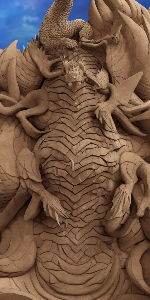 Image similar to photograph of the perfect and detailed of a dragon how a sand sculpture designed by architect antoni gaudi, cinematic composition, catalan modernisme, hyperrealistic, volumetric lighting, epic, insanely detailed, beautiful, unreal engine 5 render, 8 k,