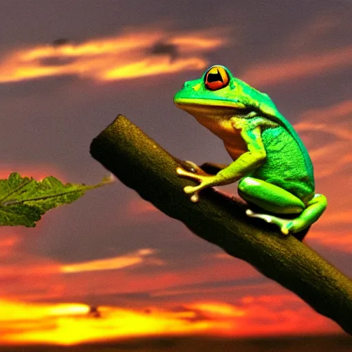 Prompt: a frog smoking a joint and enjoying a sunset, realistic, 4k,