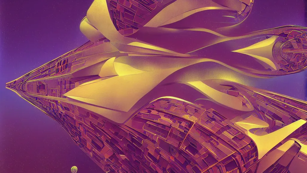 Image similar to digital render space science fiction digital painting. symmetry. bruce pennington. zaha hadid. beeple. john schoenher. syd mead. alphonse mucha. tim mcburnie