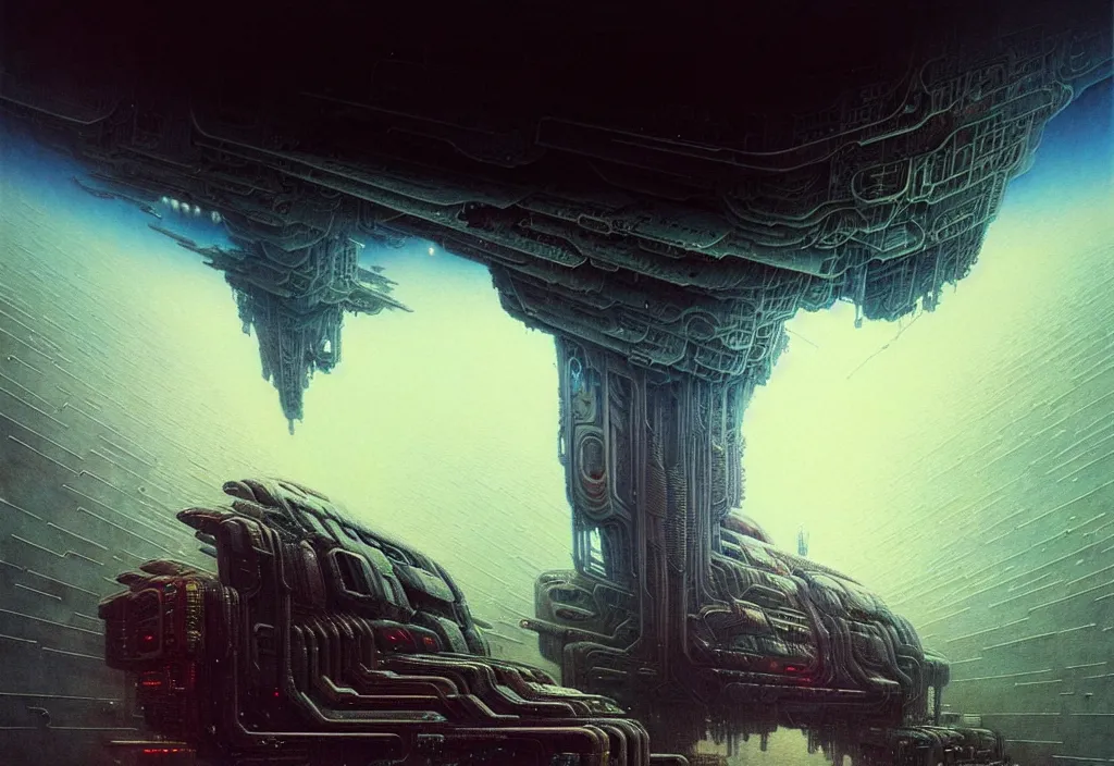 Prompt: inside a gigantic and intricate spaceship full of clouds, realistic, beautiful, dark, cool, cyberpunk, futurist, abstract, experimental, vibrant, highly detailed, industrial, cosmos, organic, by katsuhiro otomo and greg rutkowski and zdzisław beksinski
