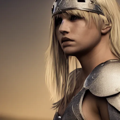 Prompt: angelic legendary blond female warrior, shallow depth of field, moody lighting, 8 k, concept art, 2 0 mm lens,