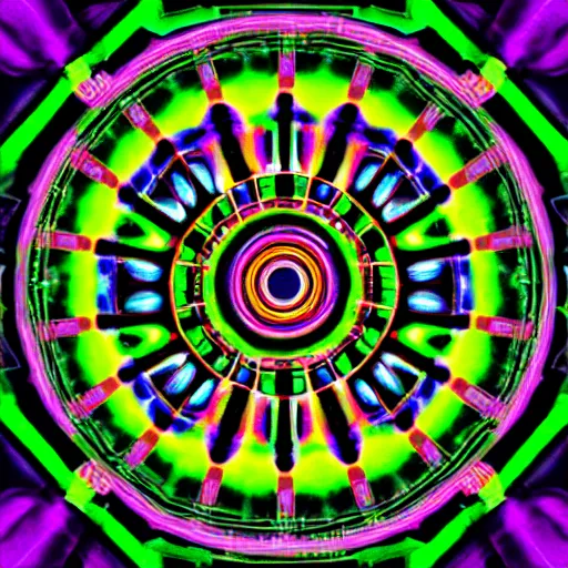 Image similar to cyberpunk neon colored blackhole mandala eye art