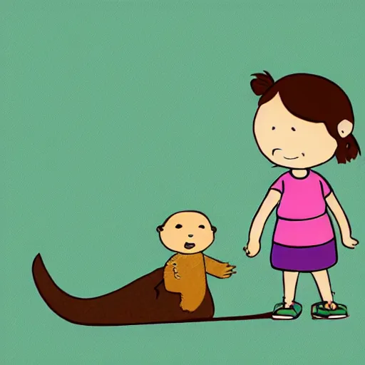 Prompt: a small girl and her otter friend in the style of Bill Watterson
