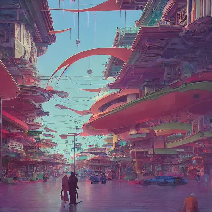 Prompt: chinatown, science fiction, extremely detailed, sharp focus, pastel colors, intricate, hard light, illustration, volumetric lighting, digital painting, by roger dean, by santiago calatrava, by simon stalenhag