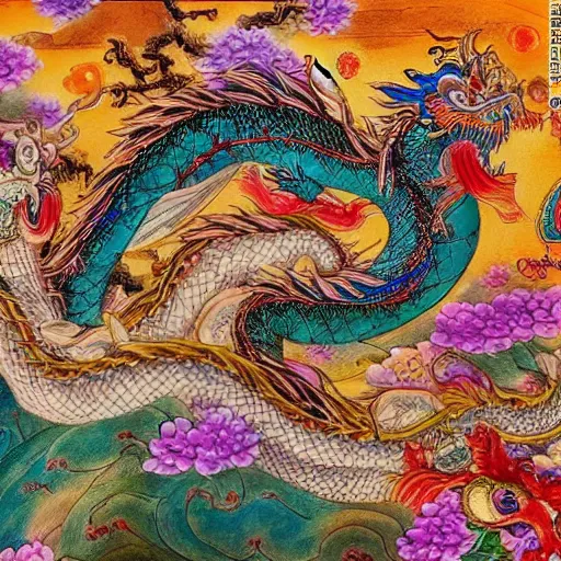 Prompt: beautiful chinese dragon detailed painting in the style of josephine wall 4 k
