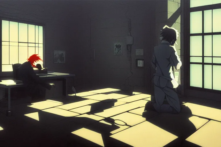 Image similar to anime key visual of ingsoc from 1 9 8 4, dark dystopian, style of jamie wyeth james gilleard edward hopper greg rutkowski acrylic painting, preserved museum piece, historical