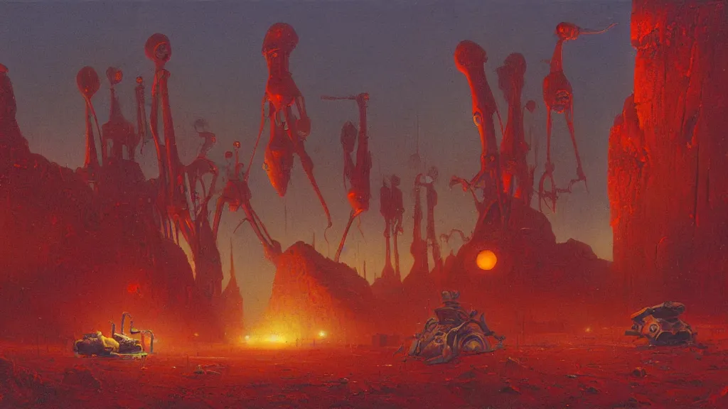 Image similar to mysterious whimsical sculpture of alien technology by paul lehr and john schoenherr and john harris, cinematic matte painting