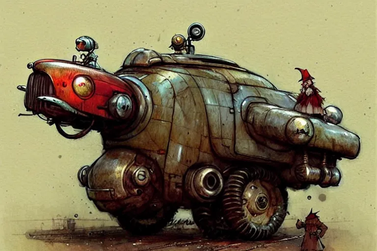 Image similar to adventurer ( ( ( ( ( 1 9 5 0 s retro future robot android fat rat wagon robot. muted colors. ) ) ) ) ) by jean baptiste monge!!!!!!!!!!!!!!!!!!!!!!!!! chrome red
