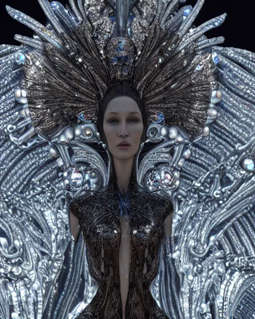 Image similar to a highly detailed metahuman 4 k close up render of an alien goddess bella hadid monument gothic in iris van herpen dress schiaparelli in diamonds crystals swarovski and jewelry iridescent in style of alphonse mucha gustav klimt trending on artstation made in unreal engine 4