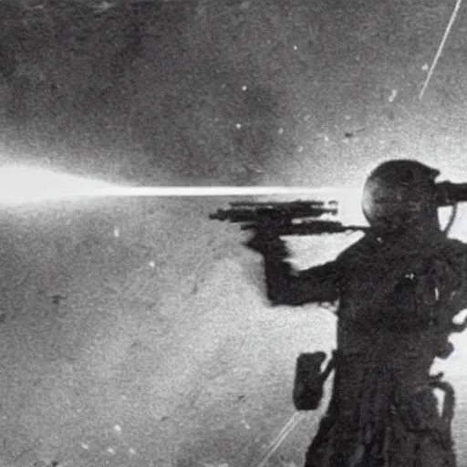 Image similar to grainy 1800s photo of a cybernetic warriors shooting civilians with laser weapons in a smoky city