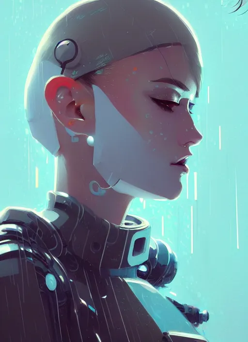 Prompt: highly detailed portrait of cyber girl, raining, by atey ghailan, by greg rutkowski, by greg tocchini, by james gilleard, by joe fenton, by kaethe butcher, gradient light blue, brown, blonde cream and white color scheme, grunge aesthetic