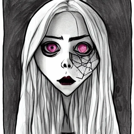 Image similar to grunge drawing of billie eilish in the style of corpse bride