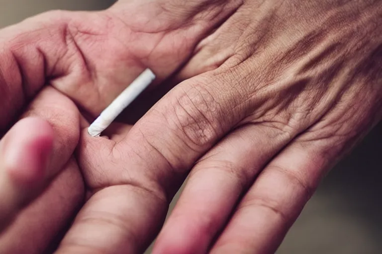 Image similar to cigarette in fingers, hand holding cigarette, hyper realistic, natural