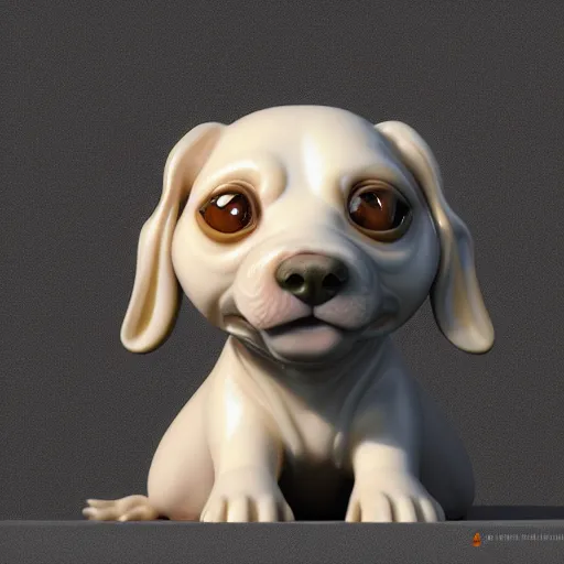 Image similar to a highly detailed realistic 3 d render sculpture of a cute dog with wide open eyes by zhelong xu, unreal engine, ray trace, jingdezhen porcelain. chinese culture. super clear details, ultra clear material. close - up shot, intricate details. 3 d octane render. substance painter.