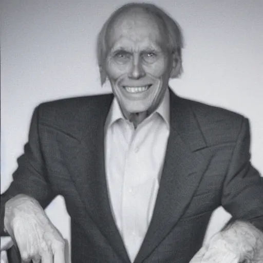 Image similar to A photograph portrait of old Jerma985 in his eighties who looks like Jerma985 wearing a blazer in the 1990s, Jerma985, looks like Jerma985, taken in the early 1990s, taken on a 1990s Camera, realistic, hyperrealistic, very realistic, highly detailed, very detailed, extremely detailed, detailed, digital art, trending on artstation, headshot and bodyshot