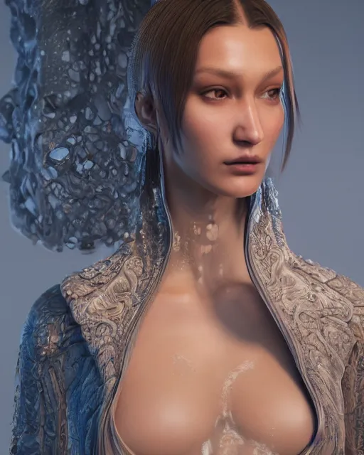 Image similar to a highly detailed metahuman 8 k close up render of bella hadid in takato yamamoto style trending on artstation made in unreal engine 4