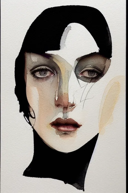 Image similar to beautiful face woman, symmetrical, grey, colorless and silent, watercolor portraits by Luke Rueda Studios and David downton