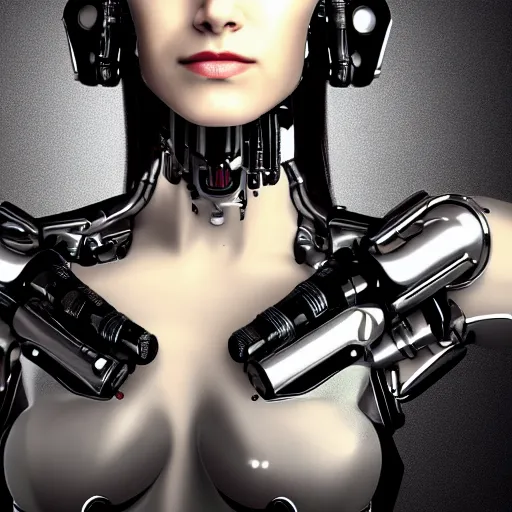 Image similar to portrait photo of a beautiful female cyborg