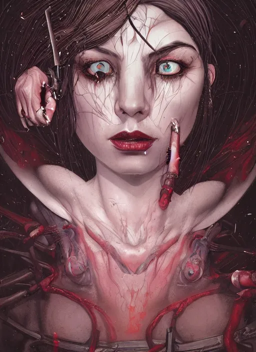 Image similar to dream portrait of a succubus in a dark ancient attic room,full character, melting ,8k,by tristan eaton,Stanley Artgermm,Tom Bagshaw,Greg Rutkowski,Carne Griffiths, Ayami Kojima, Beksinski, Giger,trending on DeviantArt,face enhance,hyper detailed,minimalist,cybernetic, android, blade runner,full of colour