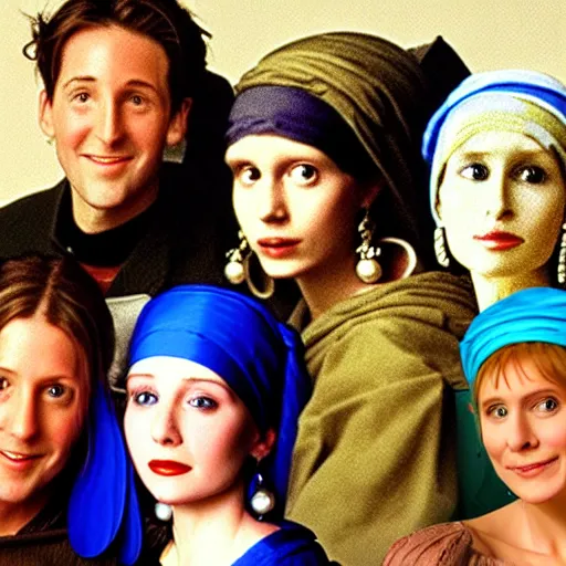 Image similar to the cast of friends as the girl with the pearl earring