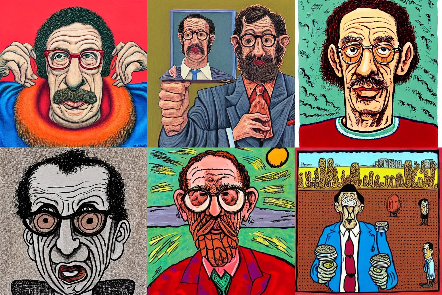 Prompt: “painting of Robert crumb’s mr natural, by Philip Guston”