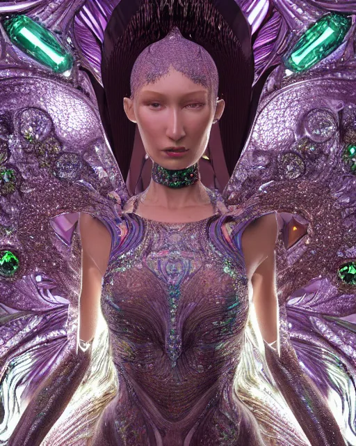 Image similar to a highly detailed metahuman 4 k close up render of an alien goddess bella hadid monument shakti in iris van herpen dress schiaparelli in diamonds crystals swarovski and jewelry iridescent in style of alphonse mucha gustav klimt trending on artstation made in unreal engine 4