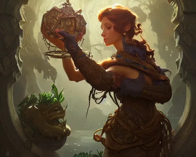 Image similar to jumanji, deep focus, d & d, fantasy, intricate, elegant, highly detailed, digital painting, artstation, concept art, matte, sharp focus, illustration, hearthstone, art by artgerm and greg rutkowski and alphonse mucha