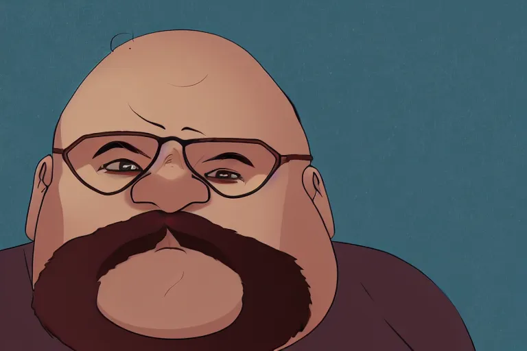 Prompt: A fat bald man with a beard and glasses,cowboy bebop style, digital art, 8k, UHD
