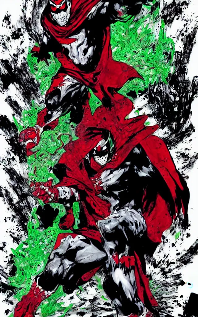 Image similar to spawn from image comics in the style of lee bermejo and todd mcfarlane