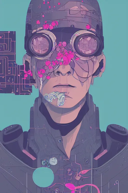 Image similar to portrait, cyberpunk hero, leaves by miyazaki, violet and pink and white palette, illustration, kenneth blom, mental alchemy, james jean, pablo amaringo, naudline pierre, contemporary art, hyper detailed