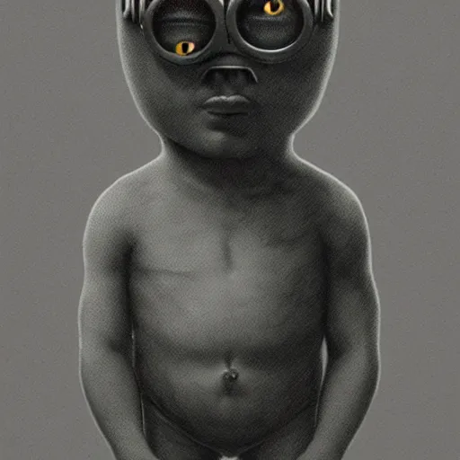 Image similar to a minion in the style of zdzislaw beksinski