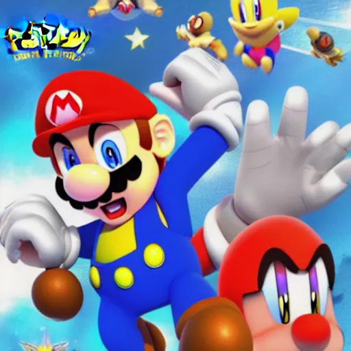 Image similar to super mario, kirby, sonic the hedgehog, super smash bros, star wars themed movie poster high detail accurate eyes and good gesture poses, pokemon anime cartoon style