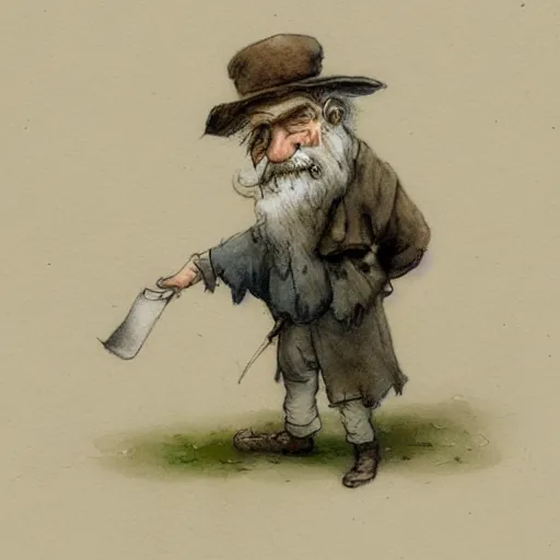 Prompt: a muted color watercolor sketch of a little person story book character by Jean-Baptiste Monge of an old man in the style of by Jean-Baptiste Monge that looks like its by Jean-Baptiste Monge and refencing Jean-Baptiste Monge