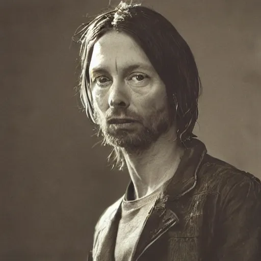 Prompt: thom yorke singer songwriter 1 9 9 7, ultrafine detail, hyper realistic face, beautiful eyes, chiaroscuro, 1 9 9 7 associated press photo